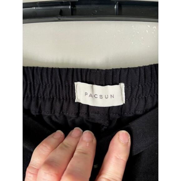 NWT Pacsun Black Pleated Wide Leg Cargo Trousers Pants Cotton Tapered XL - Picture 4 of 6